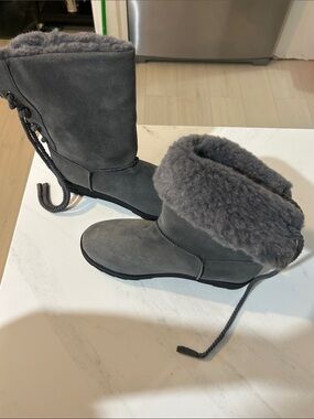 Muk Luks Gray Shearling-Trim Winter Boots